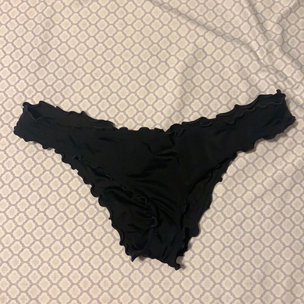 Black Ruffle edge bikini bottoms with ruch on butt